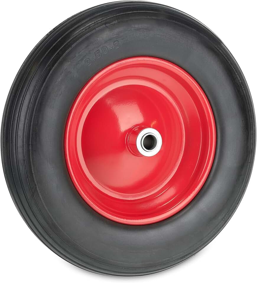 Relaxdays Schubkarrenrad 3.50-8, Vollgummirad mit Stahlfelge, pannensicher, bis 100kg, Ersatzrad Schubkarre, schwarz/rot