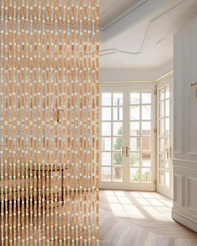90x200cm Holz Perlenvorhang 45 Stränge Türvorhang für Balkontür