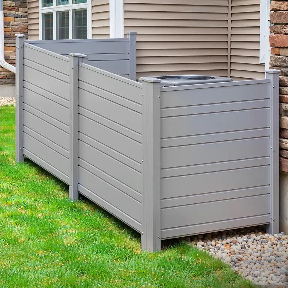 YITAHOME 44" W X 44" H Air Conditioner Fence Privacy Screen with Metal Stakes, Outdoor Trash Can Enclosure, Vinyl Pool Equipment Enclosure (4 Panels, Light Gray)