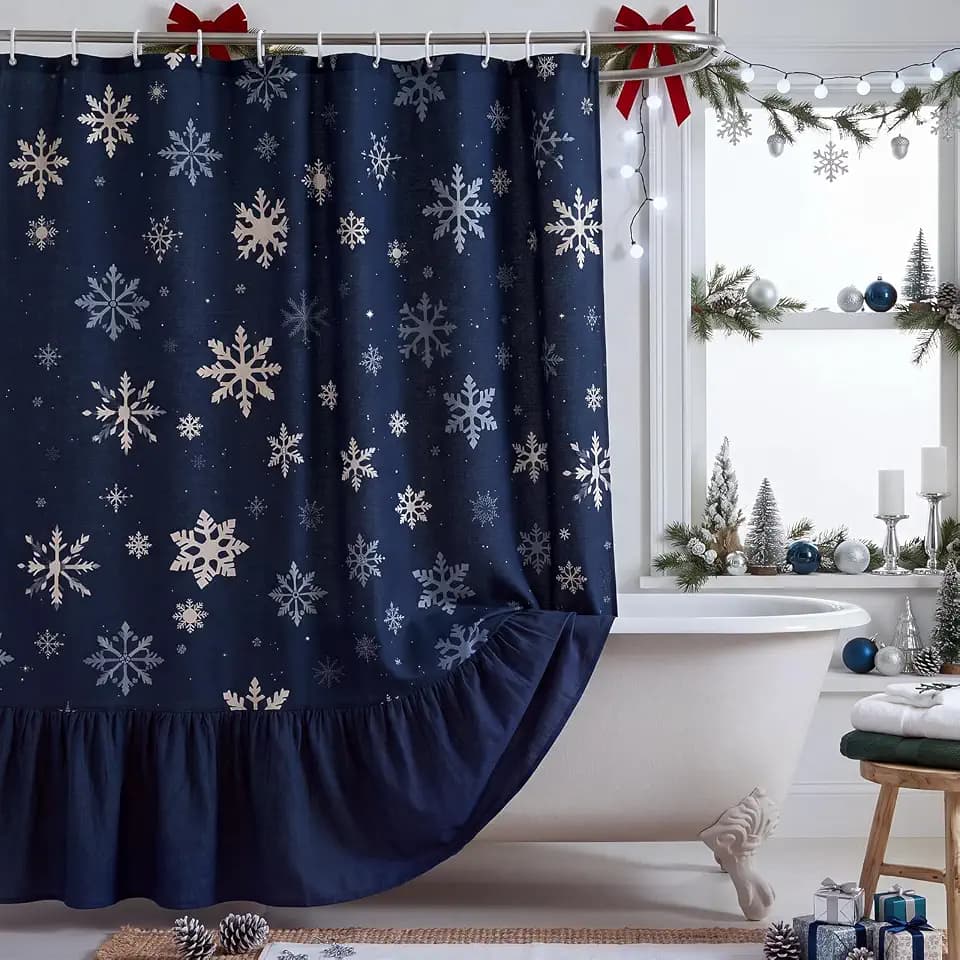Irenare Christmas Snowflake Shower Curtain with Ruffle