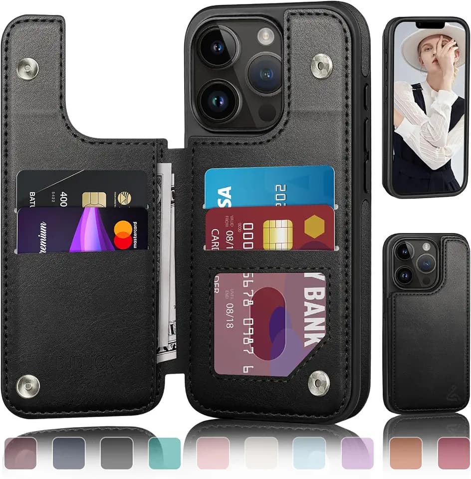 DJDUCK Designed for iPhone 13 Pro Max Case Wallet with Card Holder, [Magnetic Clasp Cover] [RFID Blocking Leather Protection] Shockproof Women Men Cases 6.7 Inch for Apple 13 Pro Max Black