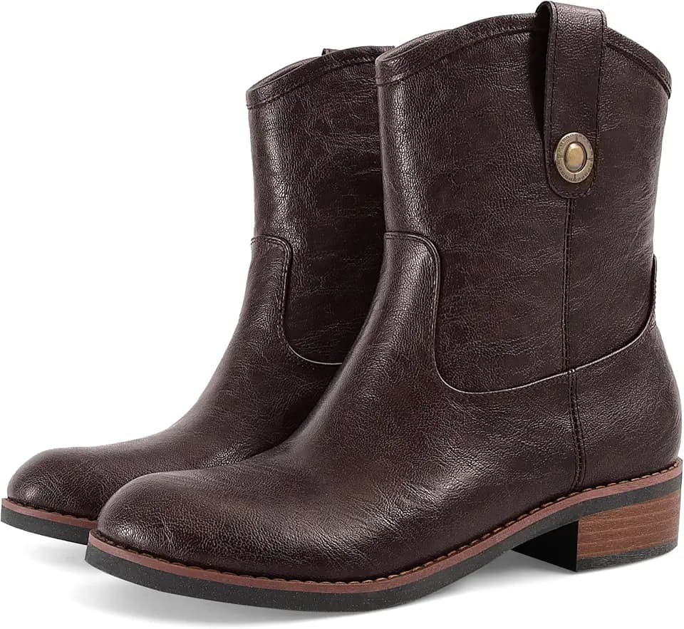 Wide Calf Ankle Boots Women Leather Flat Booties Round Toe Side Zip Boots