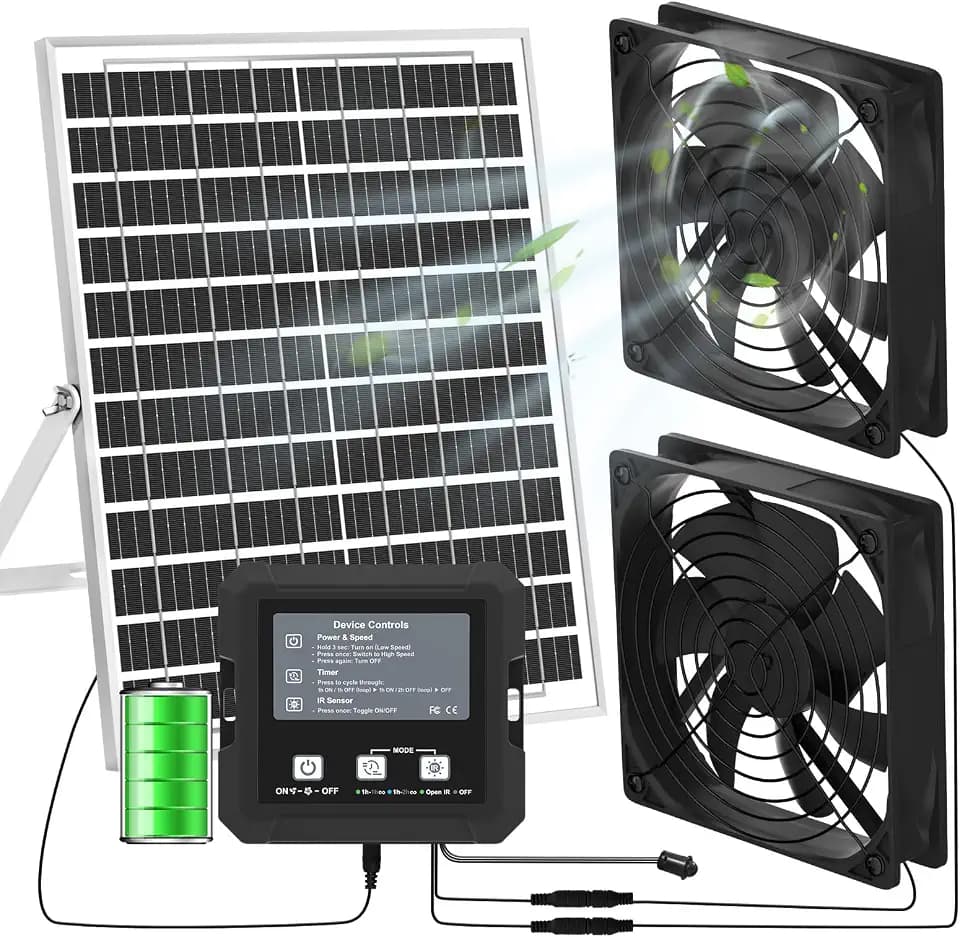 25W Solar Fan for Chicken Coop with Battery, 3 Modes Controller