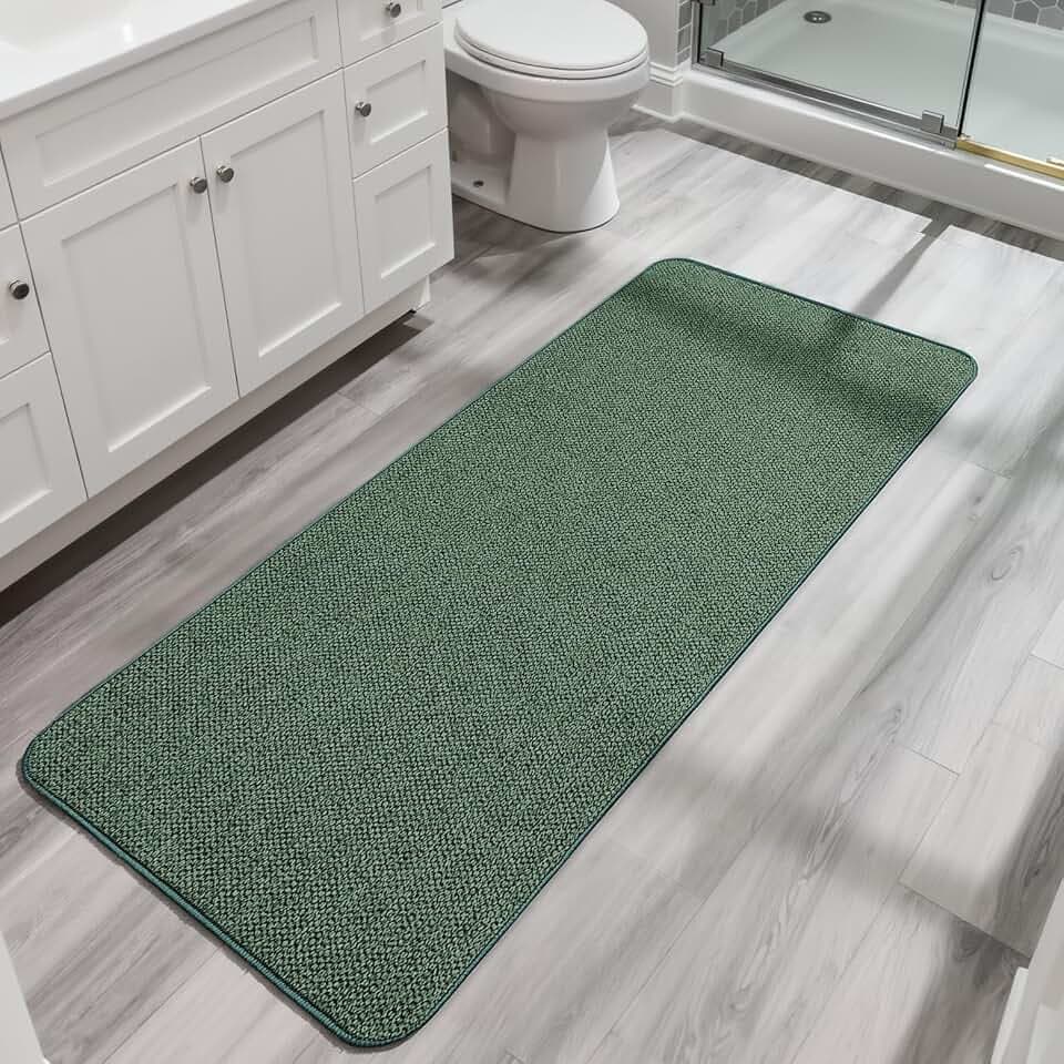 Bath Mat,Ultra Thin Bathroom Runner Rugs,Large Bath Mats for Bathroom,Quick Dry,Non-Slip,Machine Washable,Low Pile,Bath Rug,Shower Outside,Sink,Home Decor Accessories.Green,1'9"x3'11"(21x47inch)