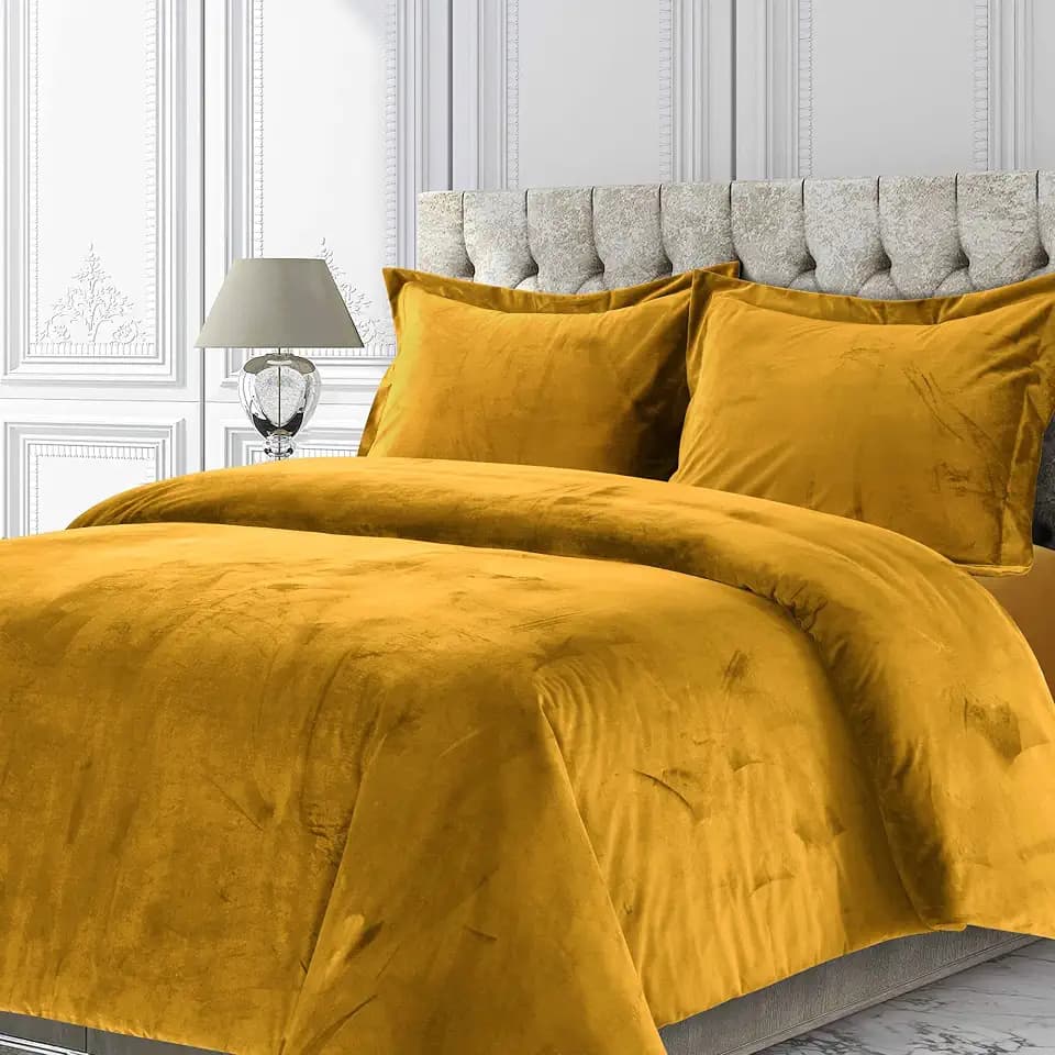 Tribeca Living Venice Queen Velvet Duvet Cover Set, Gold