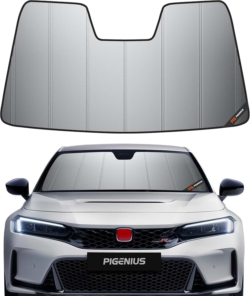 Pigenius Windshield Sunshade for Cadillac ATS 2013-2019 (Sedan & Coupe), Premium Grey Leather Finish