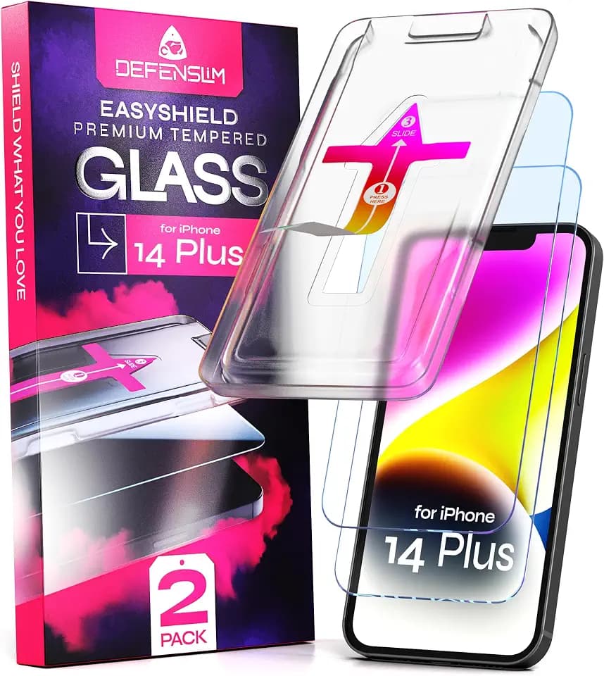 Defenslim EasyShield Screen Protector for iPhone 14 Plus, 2 Pack Glass