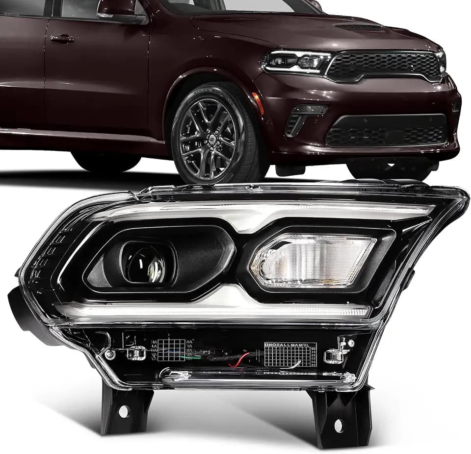 SCITOO Headlight Assembly Fit 2021-2024 for Dodge Durango Black Housing Clear Lens Right Side Headlight 68433778AF