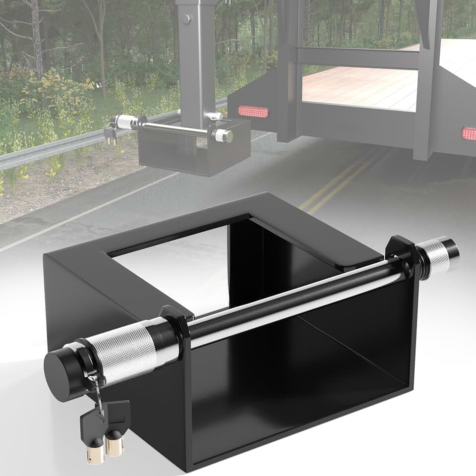 KJE Gooseneck Trailer Coupler Lock, Heavy Duty Anti-Theft Hitch Security for Most 7-Inch Bottom Plate, Fits Round & Square Trailer Tubes