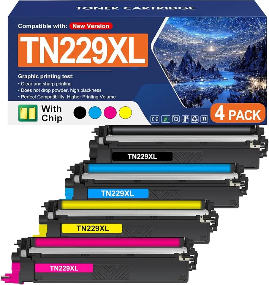 TN229XL TN229 Toner Cartridges 4 Pack for Brother MFC-L3780CDW MFC-L3720CDW