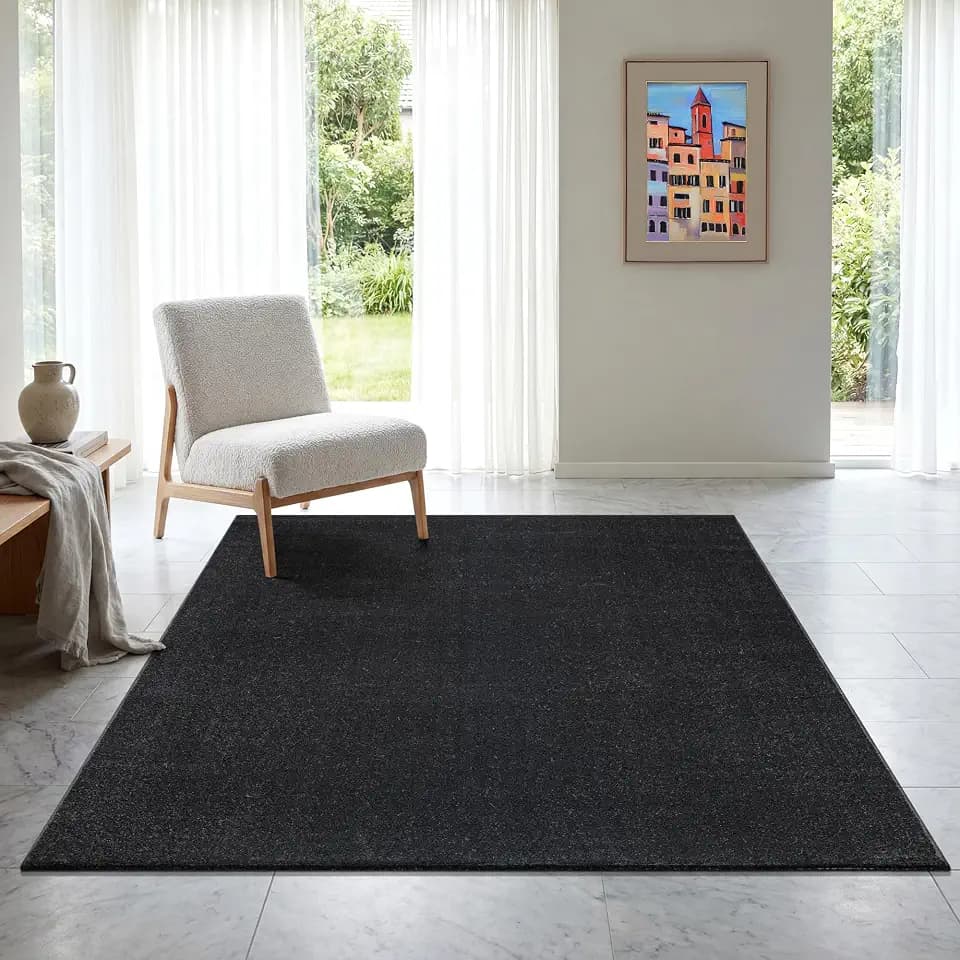 SANAT Kurzflor Teppich Wohnzimmer - Uni Modern Teppiche fürs Schlafzimmer, Arbeitszimmer, Büro, Flur, Kinderzimmer und Küche - Schwarz, 80 x 150 cm