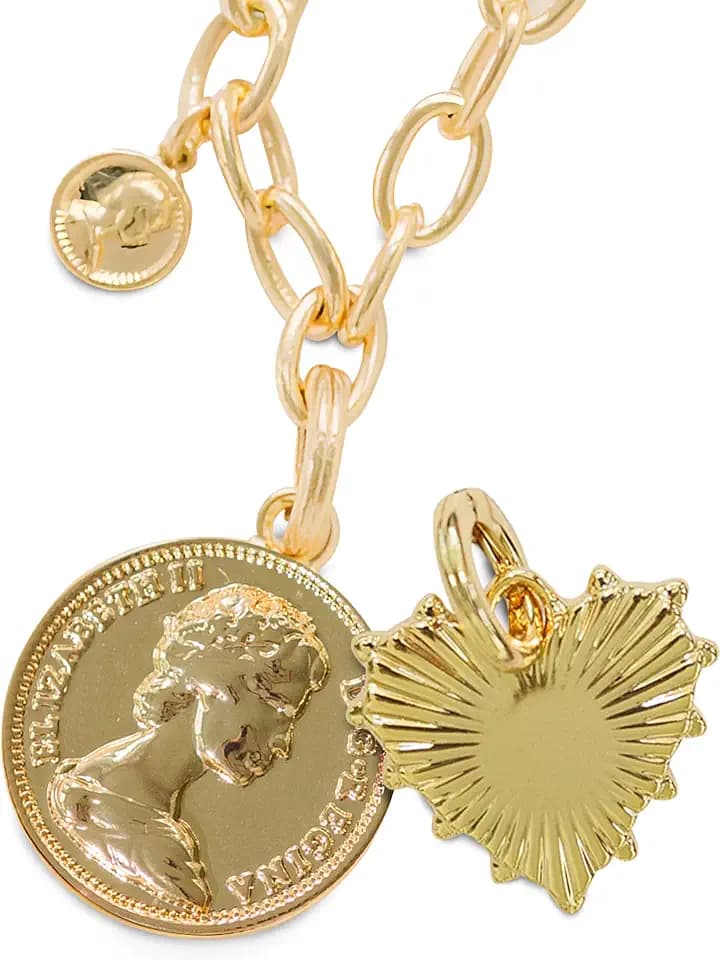 Harper Meyers Gold Medallion Necklace & Sunburst Heart Charm Bundle – Bold Statement Jewelry for Women – Interchangeable Gold Pendant & Heart Charm – Elegant Necklace Gift for Any Occasion