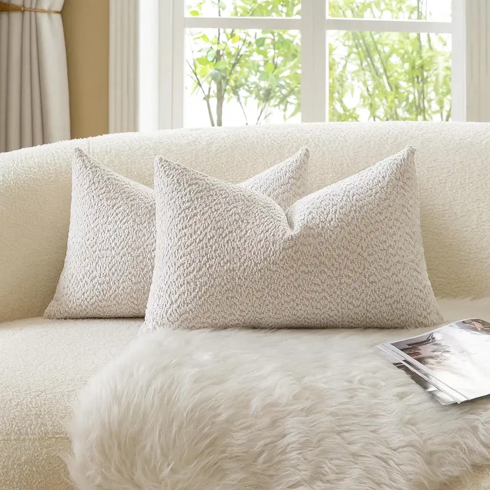 Neelvin 2er Set Dekorative Chenille Kissenbezüge Weiche Bouclé Sofakissenbezüge Woven Texturierte Luxus Zierkissenhüllen für Schlafzimmer und Sofa Beige 30x50cm