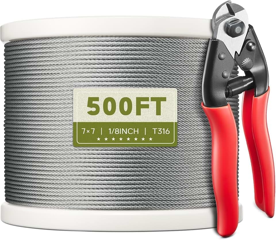 500FT 1/8" T316 Stainless Steel Cable for Railing, 7x7 Wire Rope