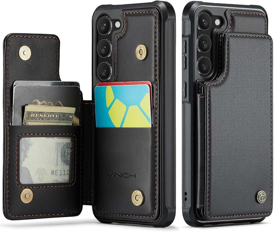 Vinich for Samsung Galaxy S23 Wallet Case with Card Holder, Black