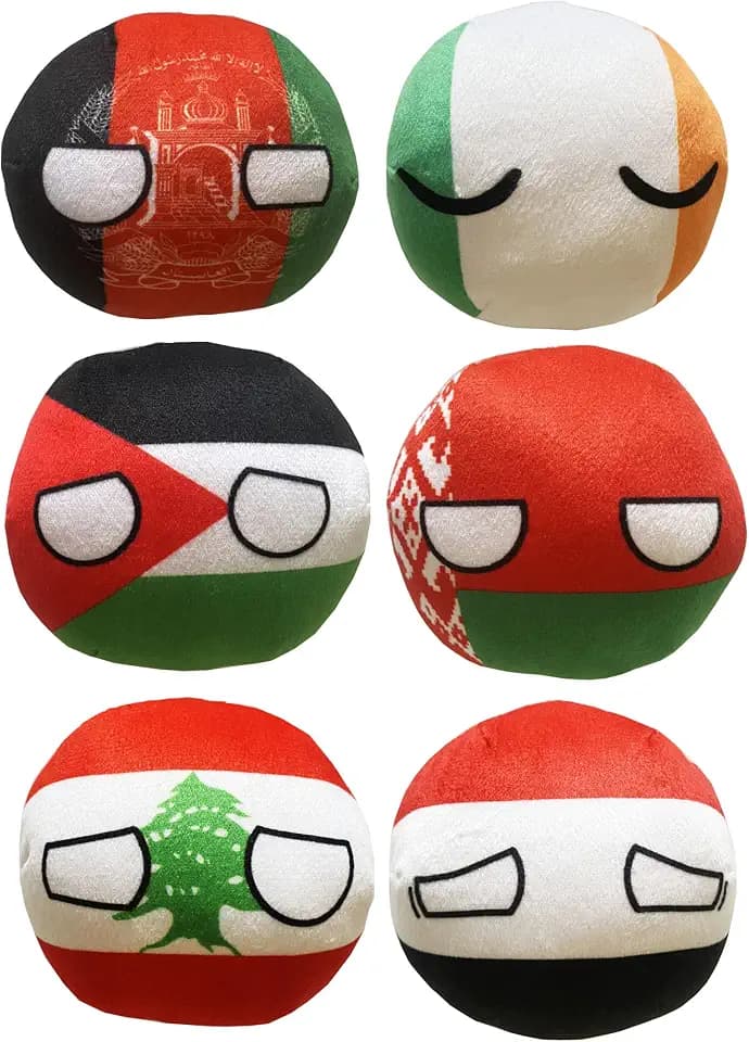 6PC Countryballs Plushies - Soft & Educational National Character Toys. Your Collection of Countryball and Polandball Plushies. (10LB-PS-AF-BY-IE-YE)
