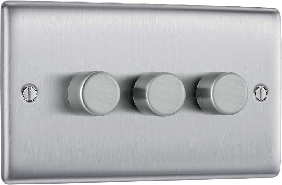 BG Electrical NBS83P-01 intelligenter Dreifach-Dimmer-Lichtschalter, gebürsteter Stahl, 2-Wege, 8,6 x 4,5 x 14,6 cm