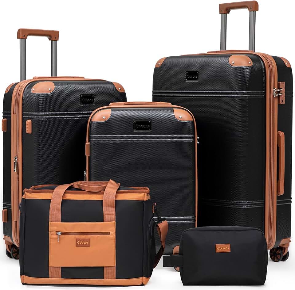 Cobens Luggage Sets 5 Piece, Expandable Suitcases, 20/24/28inch, Black