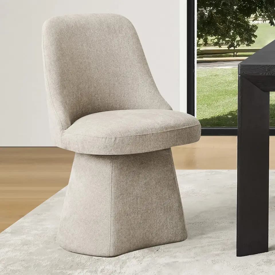 KISLOT Swivel Dining Chairs Set of 1, Upholstered Mid Century Modern Deskchair with High Back, Linen Fabric Kitchen Chairs for Dining Room, Bedroom, Dressing Room, Khaki