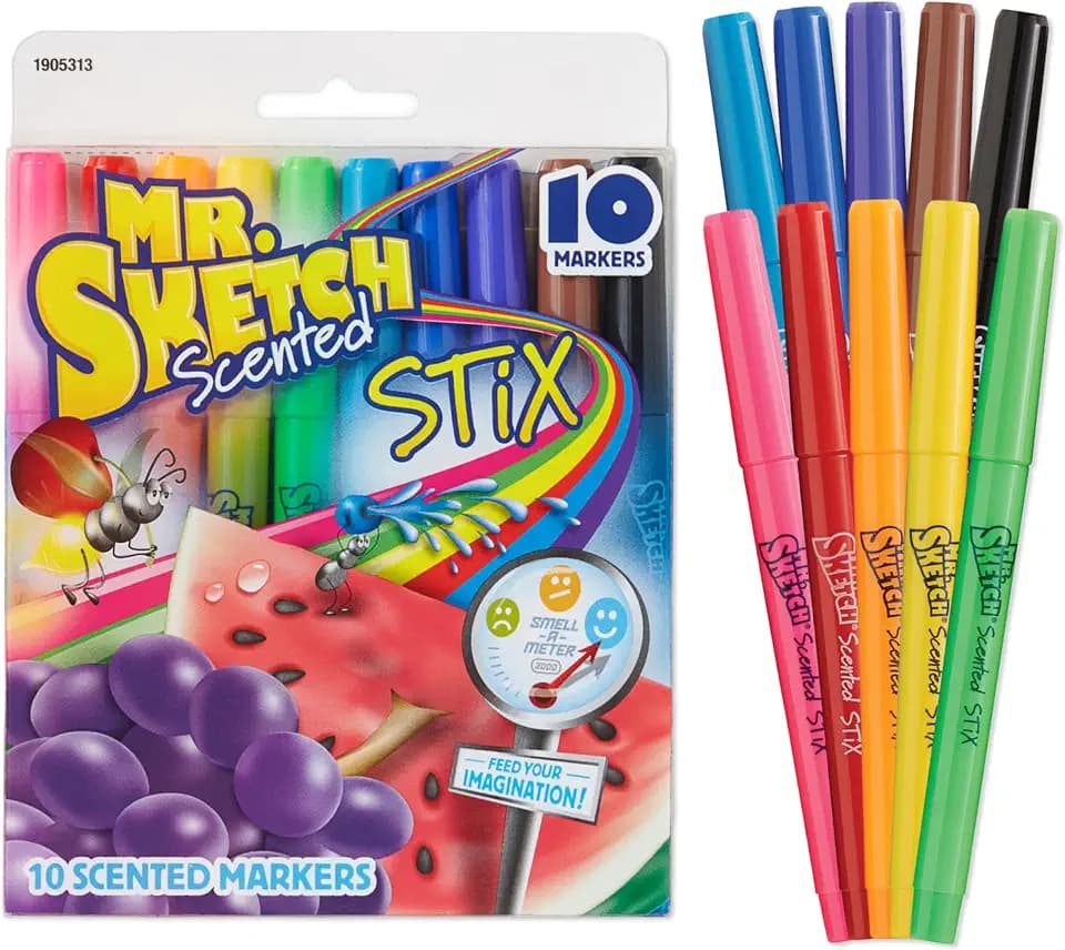 Mr. Sketch Scented Stix Markers, Fine Tip, 10 Count - Fun for Kids, Coloring, Spark Creativity, Arts & Crafts