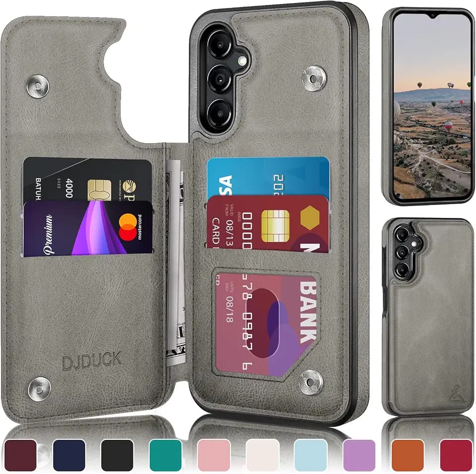 DJDUCK Designed for Samsung Galaxy A16 5G Case Wallet with Card Holder, [Magnetic Clasp Cover] [RFID Blocking Leather Protection] Shockproof Women Men Cases for Samsung A16 Grey