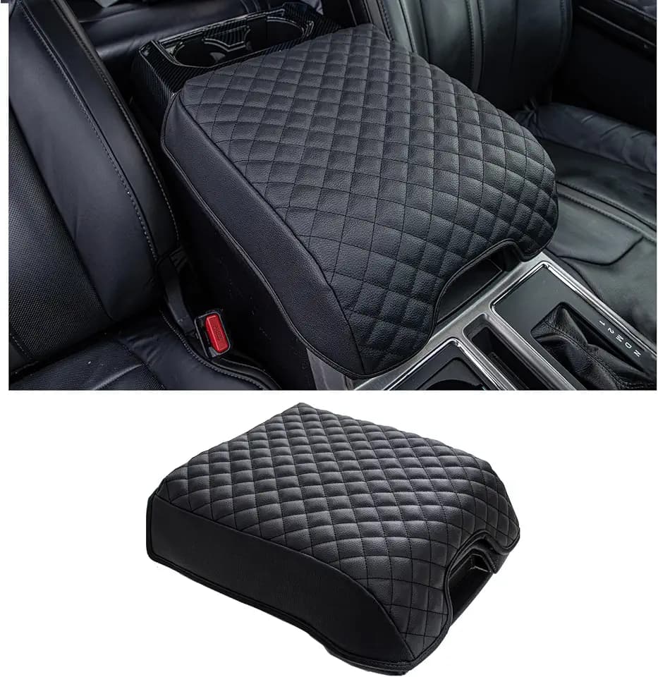 JDMCAR Center Console Cushion Compatible with 2015-2020 Ford F150/2017-2022 F250 F350 F450 and 2018-2024 Expedition Accessories, Customized PU Leather Armrest Cover Protector (Bucket Seat Only)