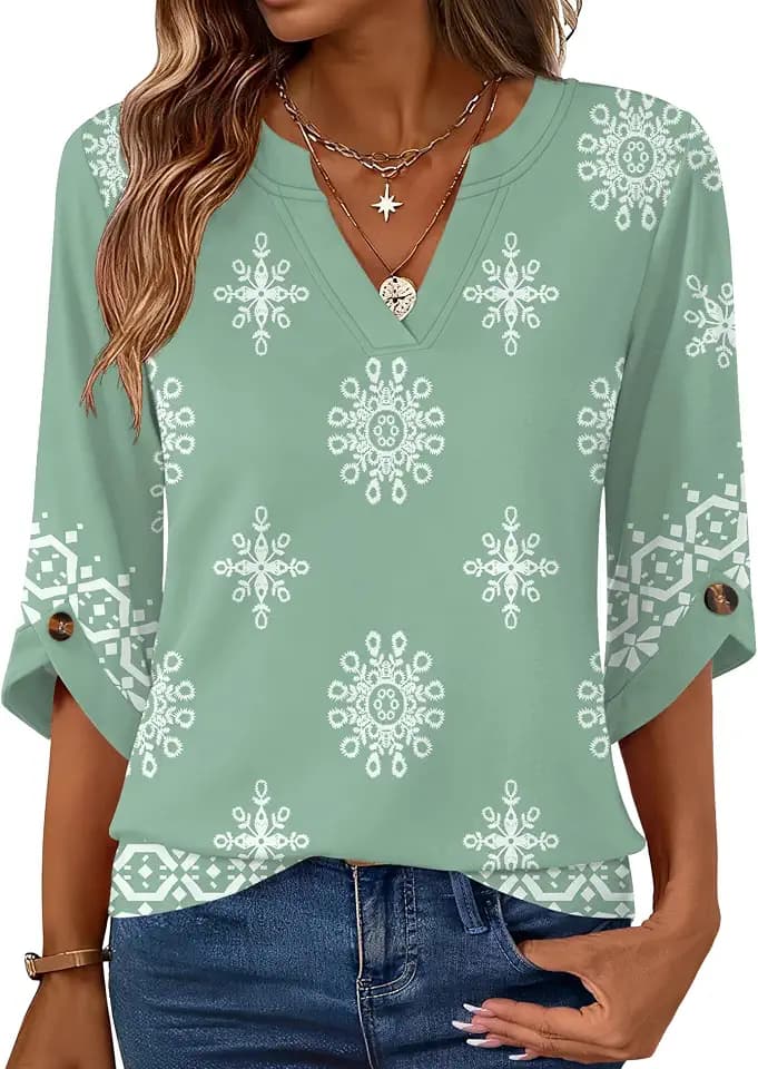 Kistore Womens 3/4 Length Sleeve Tunic Tops Casual Business Work Blouses