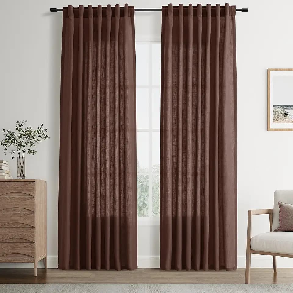 Joywell Linen Curtains, Rustic Brown, 96 Inches Long