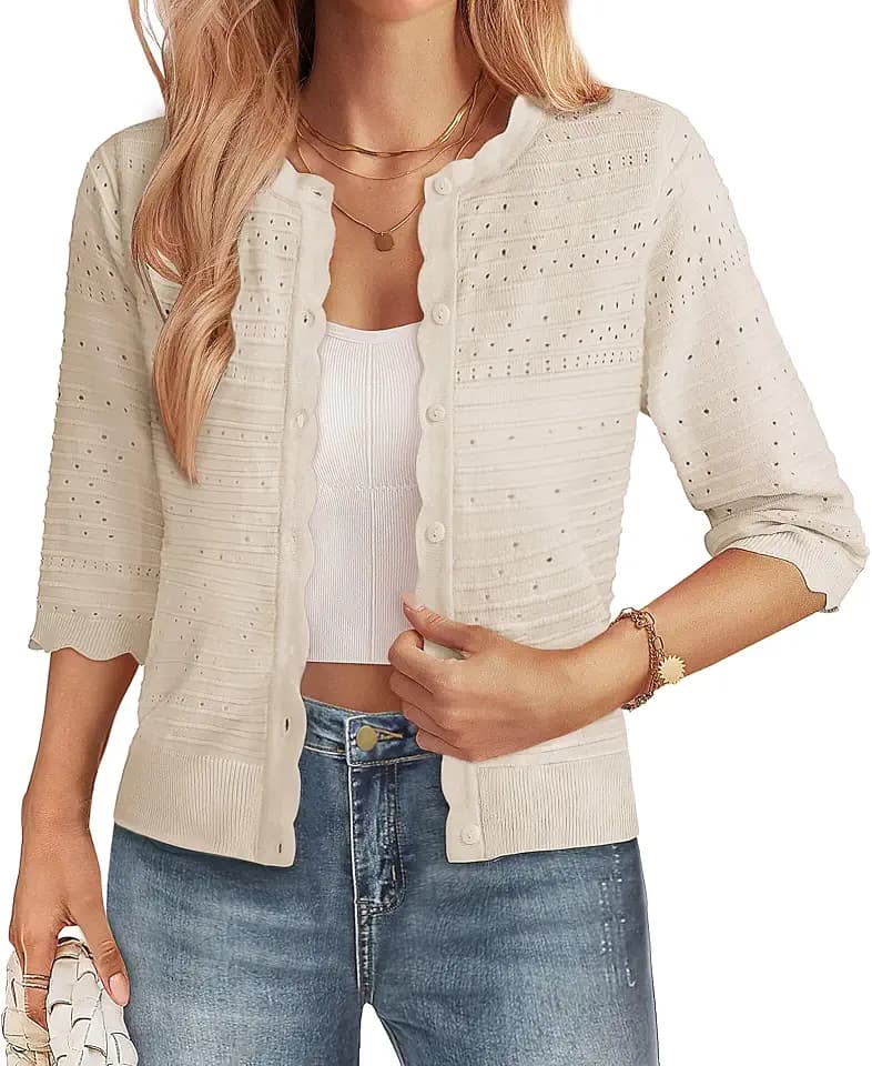 GRACE KARIN Womens 3/4 Sleeve Cardigan Sweater, Lightweight Cropped Cardigan Trendy, Dressy Casual Crochet Bolero Shrugs