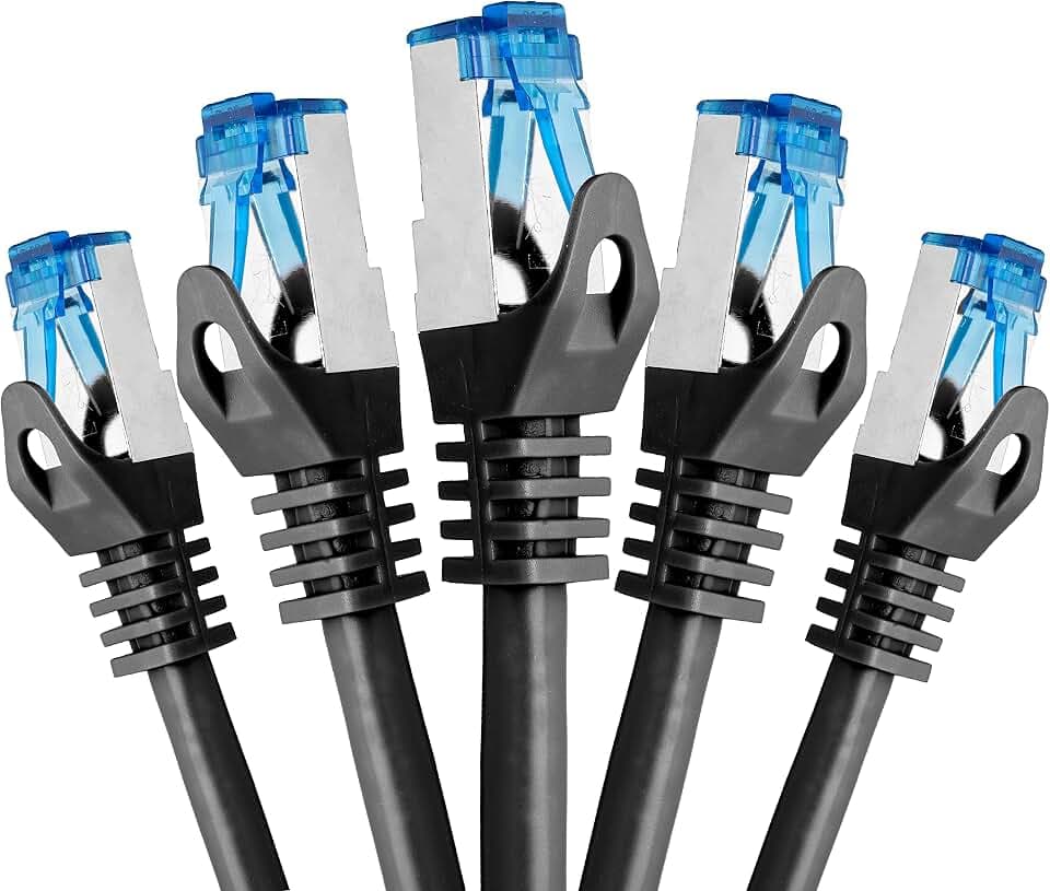 BIGtec - 5 Stück - 1m CAT.7 Gigabit Patchkabel Netzwerkkabel schwarz Kupferkabel Patch Ethernt LAN DSL Kabel CAT7 (RJ45, Cat 7, S/FTP PIMF) 100cm