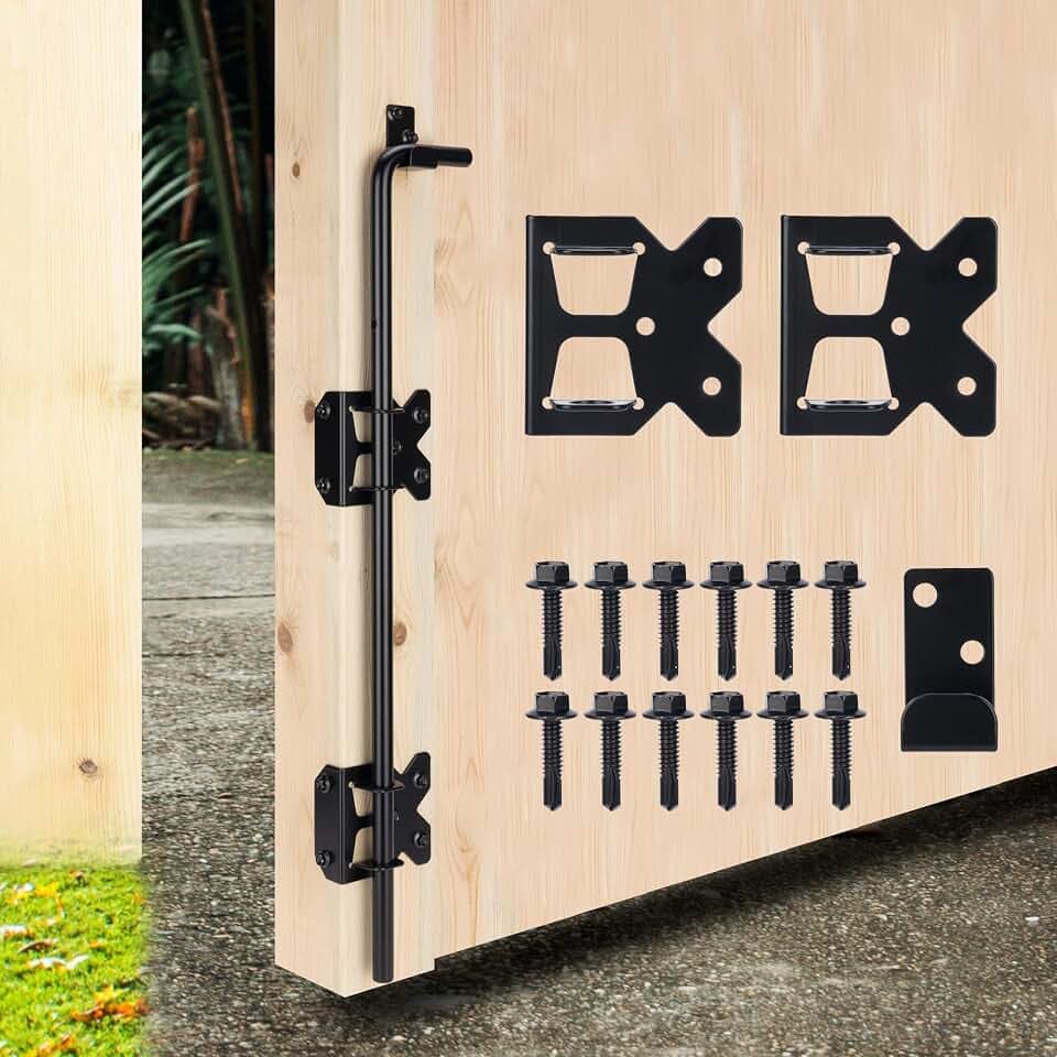 Upgrade 18" Heavy Duty Cane Bolt Gate Drop Rod-Steel Gate Ground Latch Designed for Wood Metal Vinyl Gates or Double Doors Fence