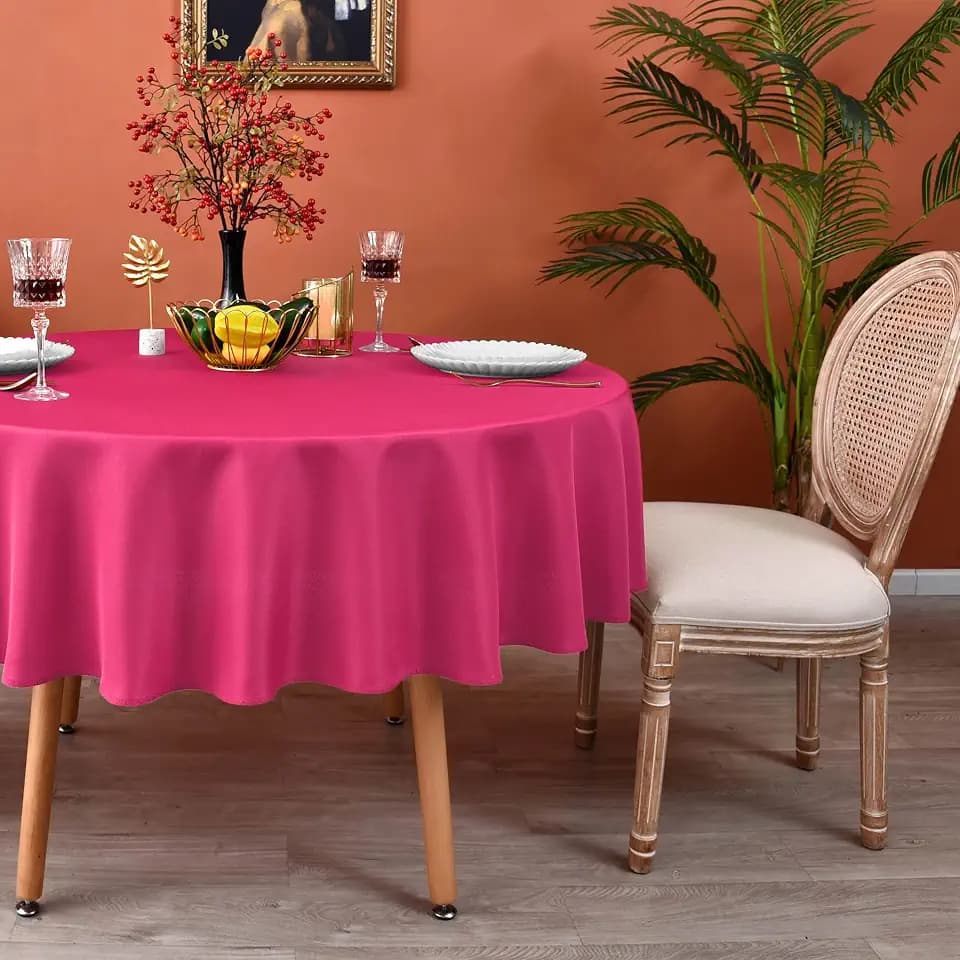 MEANMOY Hot Pink Round Tablecloth 48 Inch Water Resistant Table Cloth
