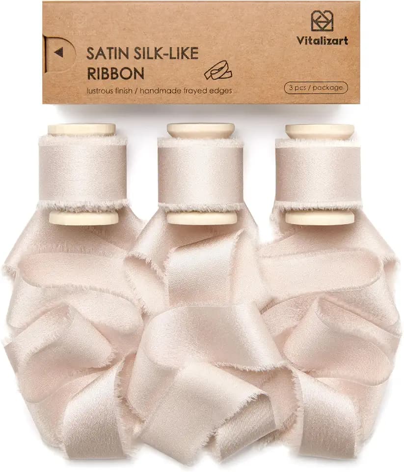 Vitalizart Helles Nude Chiffon Geschenkband 2,5 cm x 13,7 m Hölzerne Spule