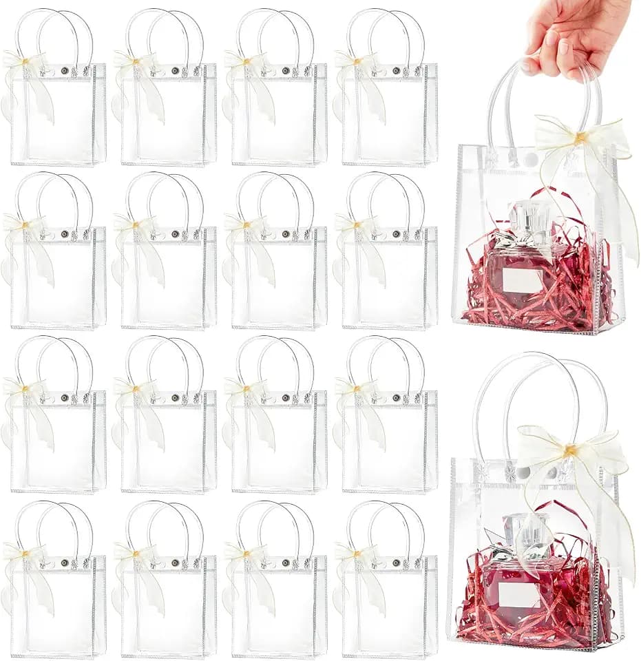 Ohuimrt 50 Pack 4.92" x 2.75" x 5.9" Clear Plastic Gift Bags with Handles