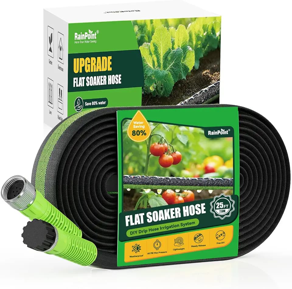 RAINPOINT 25FT Flat Soaker Hose, Heavy-Duty Flexible Drip Hose