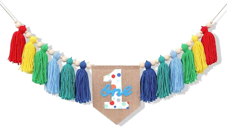 Rainbow 1st High Chair Banner - Colorful Tassel Highchair Banner, 1st Birthday Boy, Cake Smash Backdrop, Birthday Highchair Yarn Tassel Banner