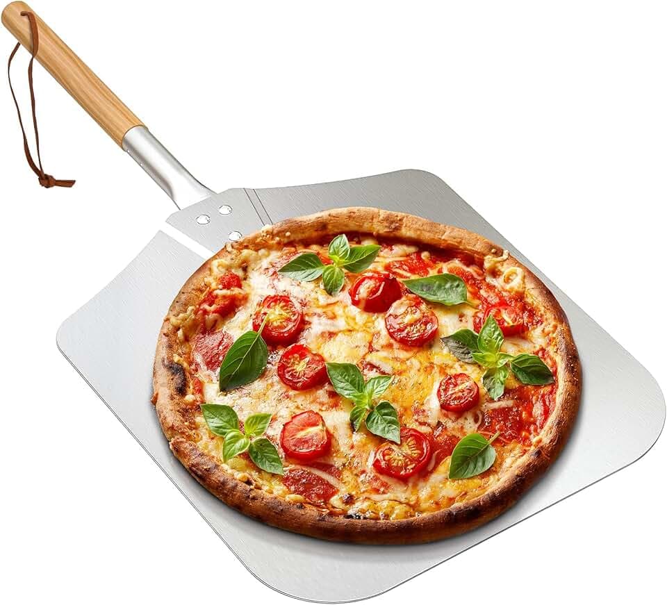 Onlyfire Pizzaschieber Aluminium mit Rundholzgriff, Profi Pizzaschaufel für Pizzaofen, Grill & Backofen, Stabiler Pizza Schaufel für Hausgemachte Pizza & Brot