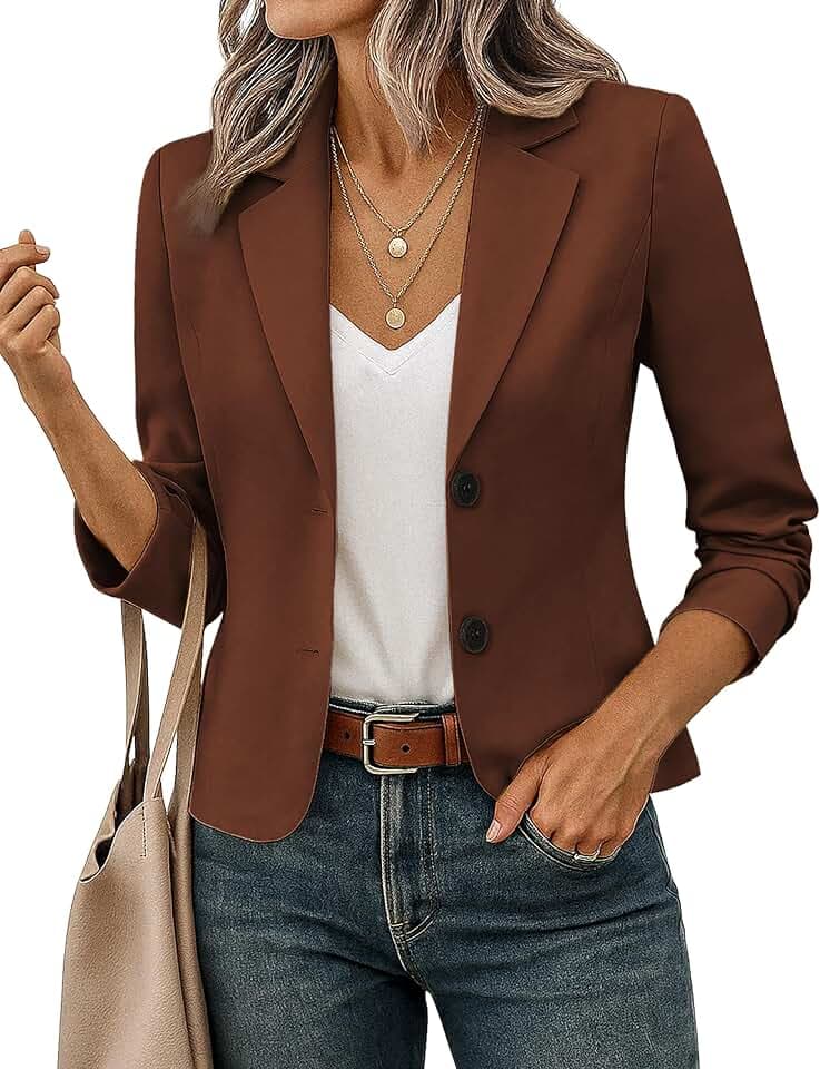 FOLUNSI Women's Cropped Blazer Jacket Office Casual S-XL