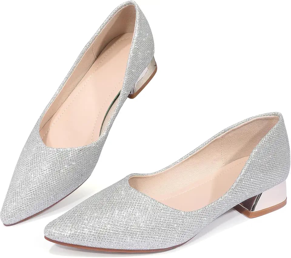 Women's Low Block Chunky Heels Pointed Toe Closed Toe Work Pumps Slip on Comfort Dress Shoes for Women