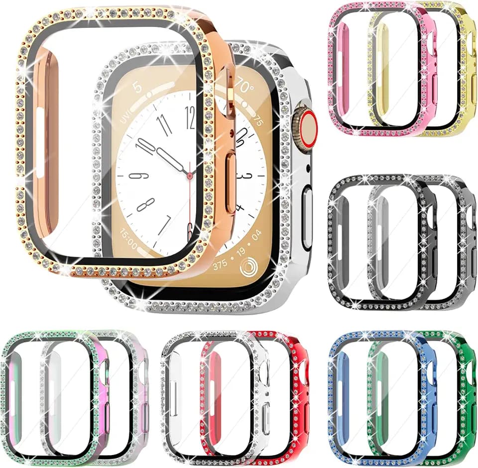 12-Pack Rc-Z Bling Case for Apple Watch 40mm SE (2nd Gen) Series 6 5 4 Screen Protector, Women Glitter Diamond Rhinestone Bumper Face Cover for iWatch Accessories 40 mm