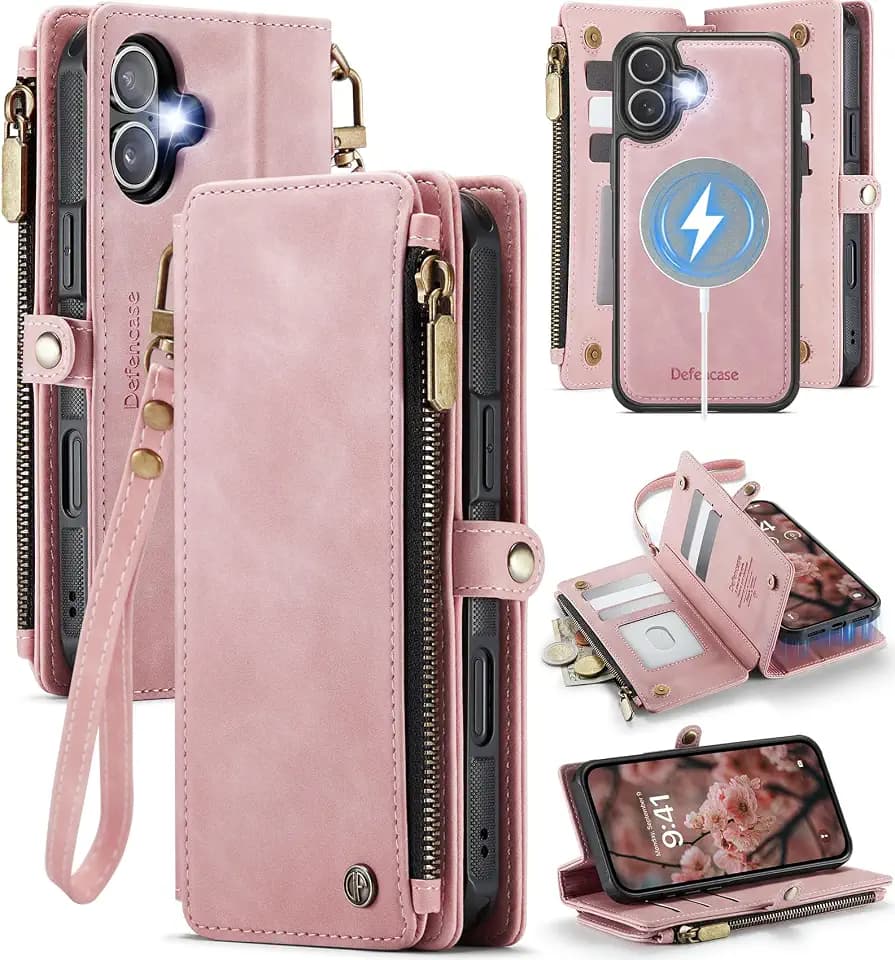Defencase for iPhone 17 Phone Case Wallet Compatible with Magsafe, Rosepink