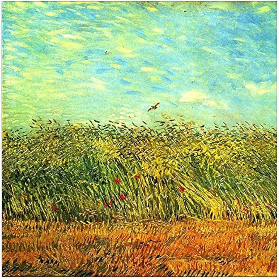 Weizenfeld mit Einer Lerche Van Gogh Vincent-Wheat Field with a Lark, Dekorative Paneele, Holz, Mehrfarbig, 50 x 1.8 x 50 cm