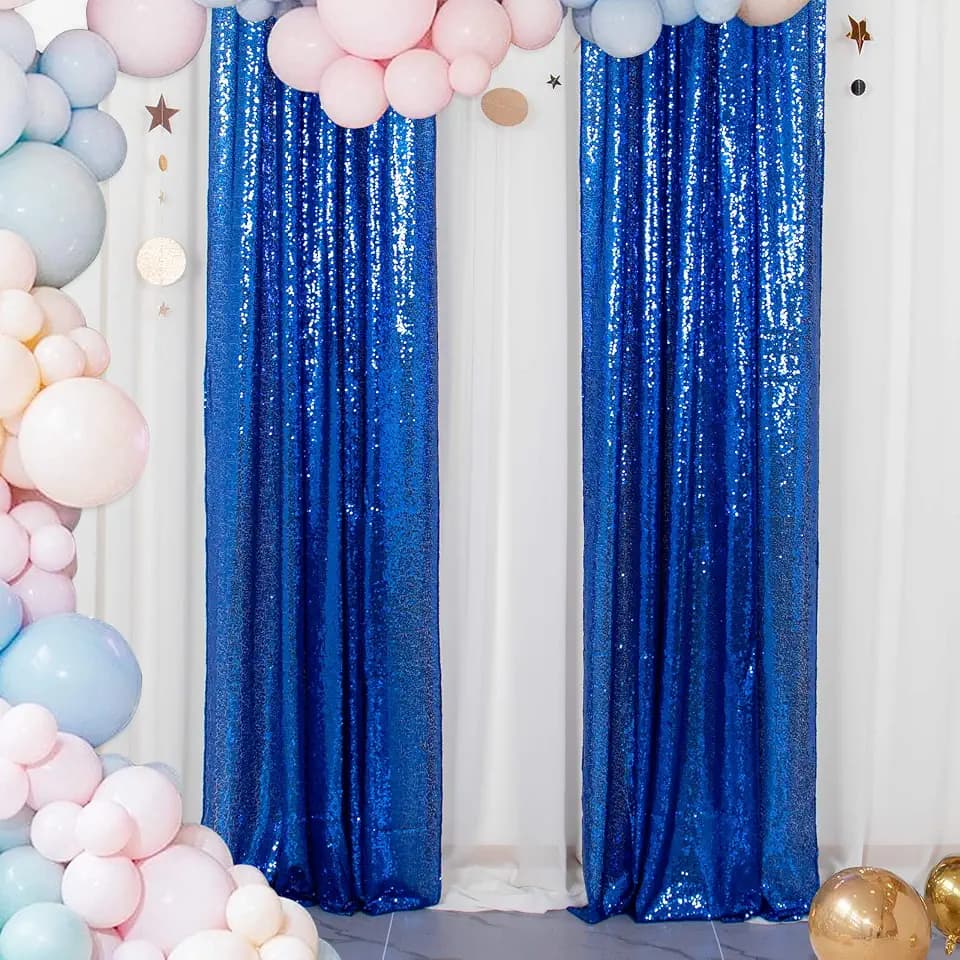 ShinyBeauty Sequin Curtains 2 Panels Royal Blue 2FTx8FT Sequin Photo Backdrop Sequin Backdrop Curtain Pack of 2-1011E