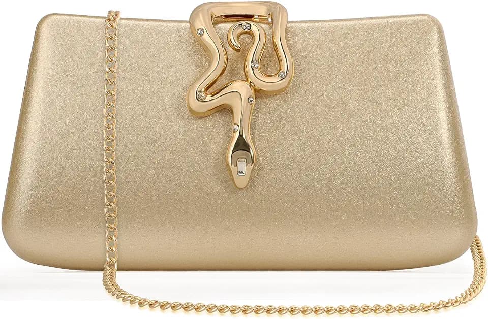 Women's Formal Evening Clutch Purse Synthetic Leather with Snake Clasp, Detachable Strap for Wedding, Prom, Party