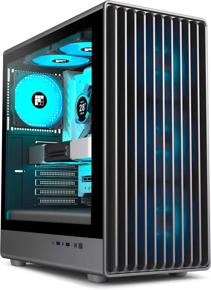 FOIFKIN K6 PC-Gehäuse ATX mit 6 PWM ARGB-Lüftern（3X 140mm und 3X 120mm,Computer Gehäuse Mid-Tower,Hoher Luftstrom,240mm Kühlerunterstützung,ATX-Gehäuse Schwarz,Gaming PC-Gehäuse,Type-C (Schwarz, K6)