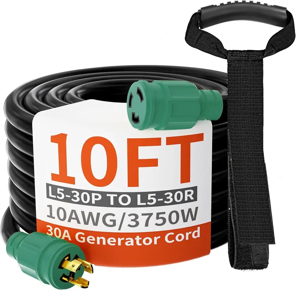 huanchain 10FT 3 Prong 30 Amp Generator Cord Heavy Duty, Green ETL Listed