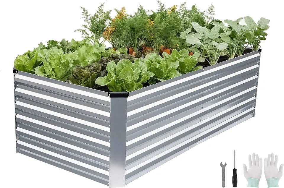 6x3x2FT Galvanized Raised Garden Bed Outdoor, Silver