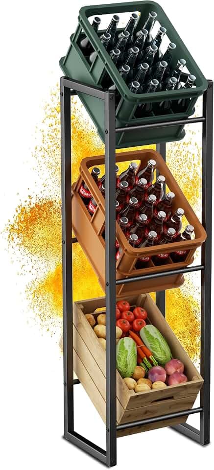 Schmales Getränkekistenregal 3 Kisten, 39x30x140 cm Stabiles Getränkeregal trag. 350KG, Platzsparendes Metall Wasserkistenregal Bierkistenregal mit Verstellbaren Füßen, Kistenregal für Küche, Bar
