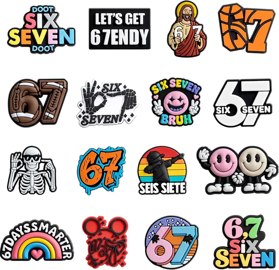 16PCS 67 Shoe Charms,6 7 Meme Shoe Decoration Party Gifts Ornament Merch