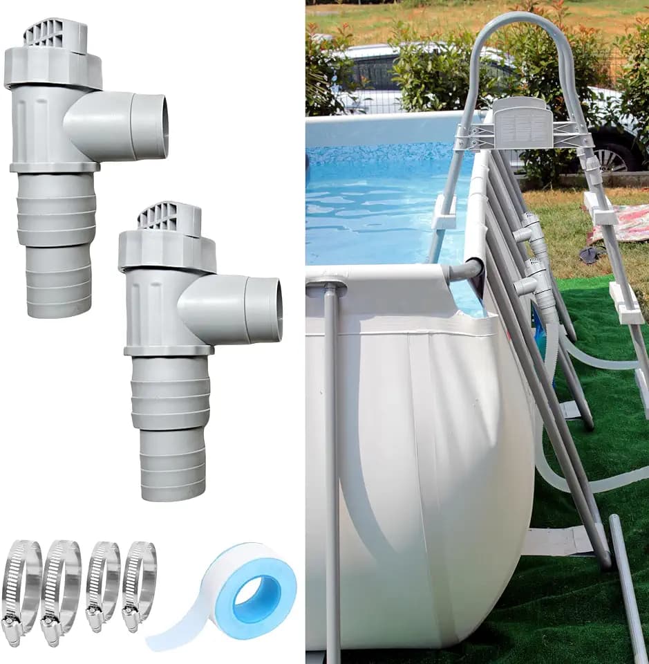 Wartungshahn/Absperrhahn für Pools mit 32mm Schlauchanschluss,2 Stück Aktualisierte Version Pool Schlauchadapter,Pool Wartungs zubehör mit 4X Schlauchklemmen - Absperrhahn funktioniert gut